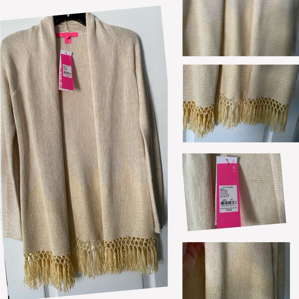 NWT Lilly Pulitzer Tatum Fringe Cardigan XS in Gold